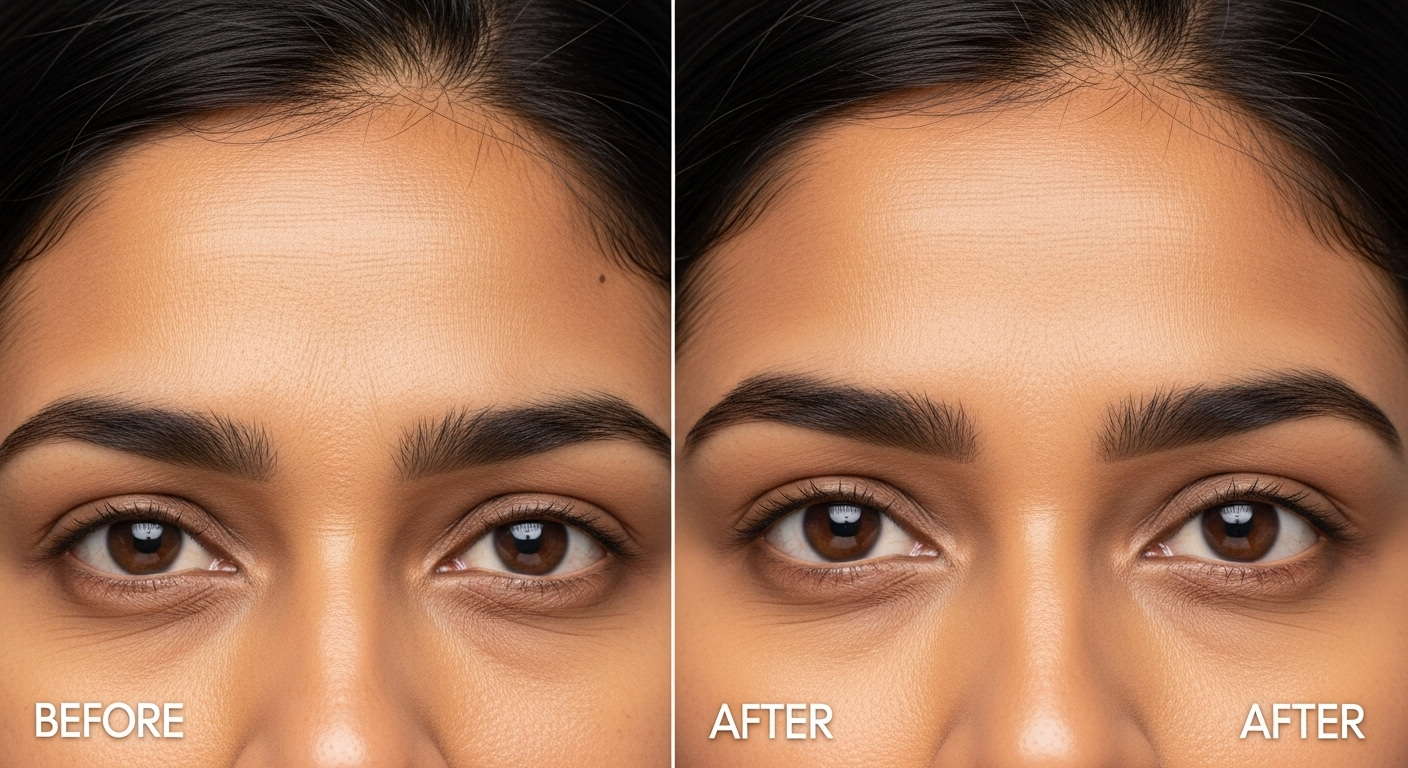 Botox before and after for forehead lines and crows feet on Indian skin