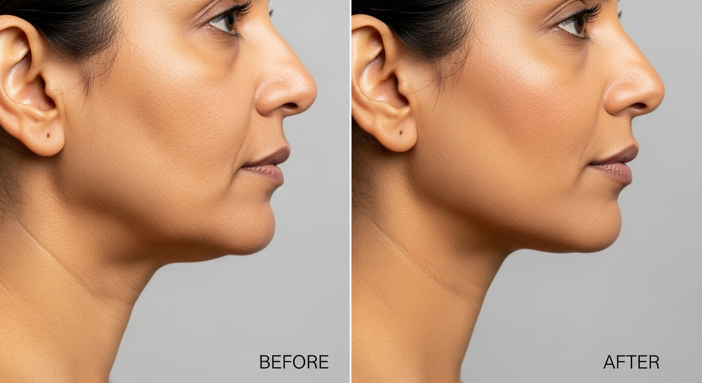 Thread lift before and after for jawline and cheek lifting on Indian skin